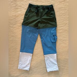 Outdoor Voices RecTrek Zip-Off Pants Size Small Green Blue White Colorblock OV